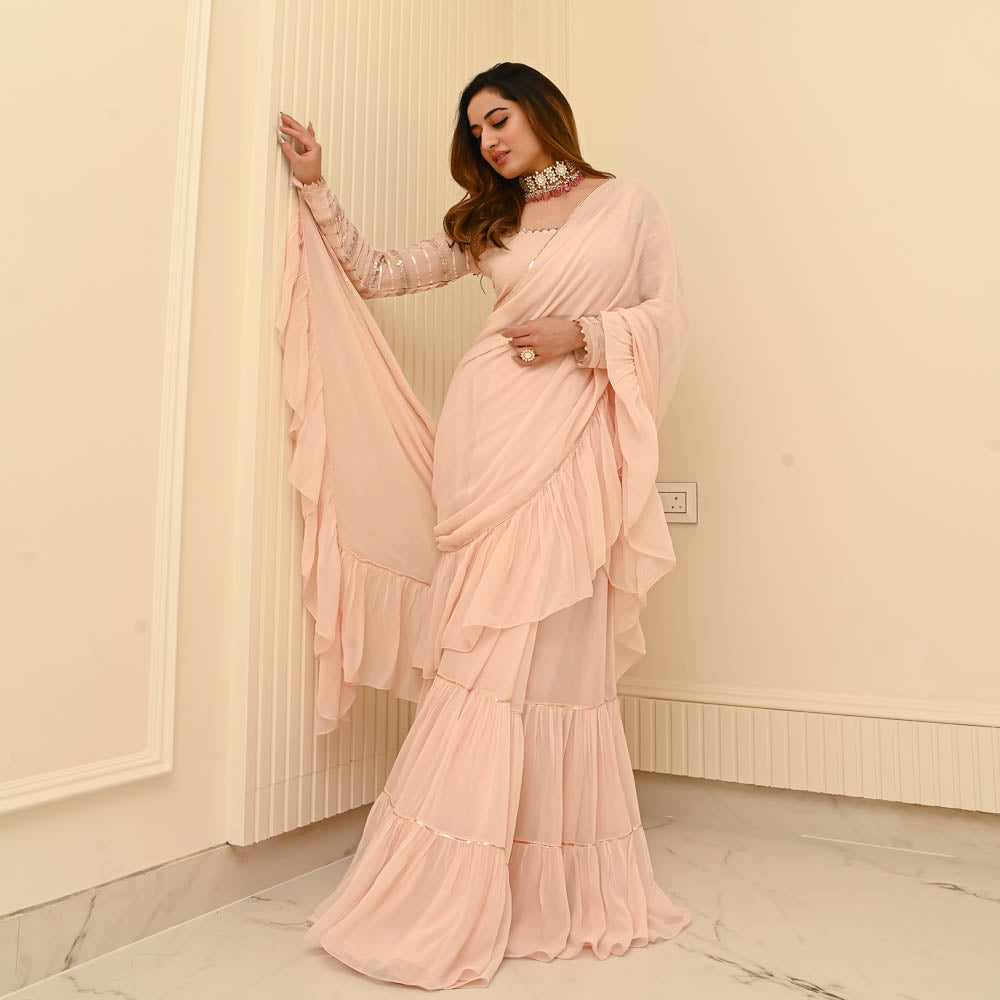 Blush Pink Designer Georgette Draped Saree For Women Online